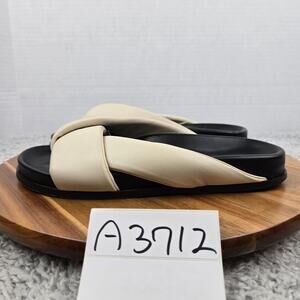 Emme Parsons Womens 38 Folded Slide White Black Leather Crossover Daily Sandals